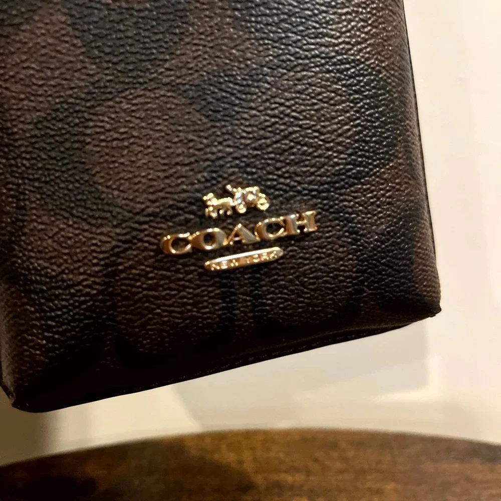 Coach Bag North/South Phone Crossbody Brown Signature Monogram Leather One Size